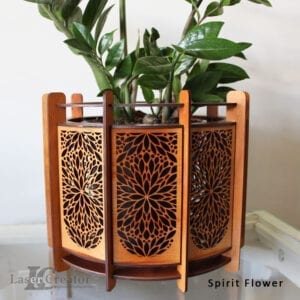 Flower Pattern Wooden Pot Plant Basket