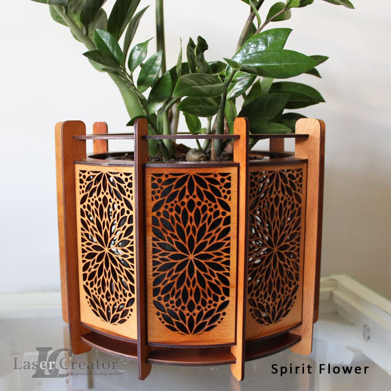 Flower Pattern Wooden Pot Plant Basket