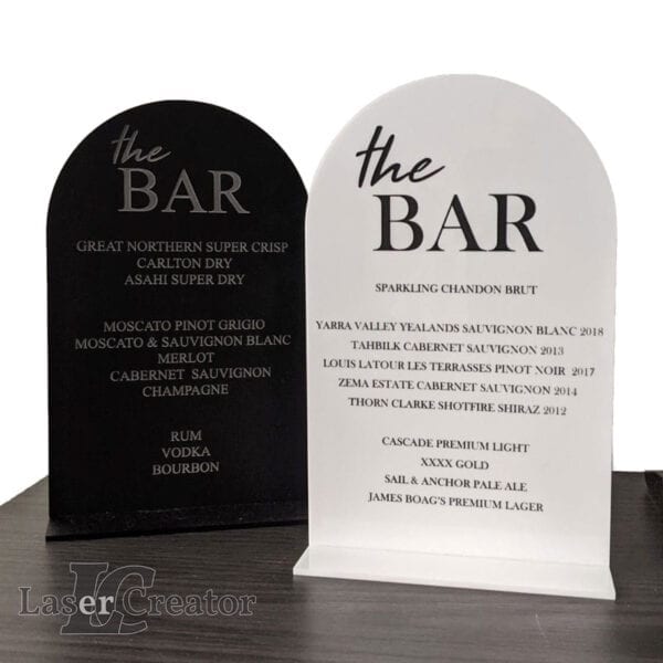 Acrylic Bar Menu Sign Black Acrylic Arched Bar Menu Modern Event Drinks List - Wedding Engagement Drink in love personalised menu