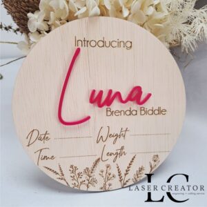 Personalised Floral Birth Announcement Plaque | New Born