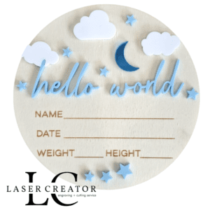 New Born Announcement Plaque | Stars, Moon & Clouds Design